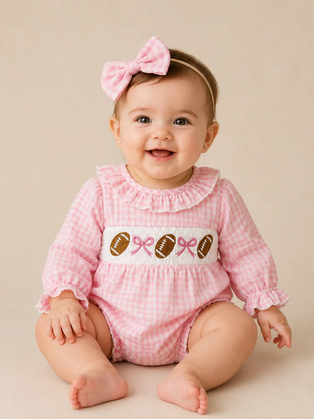 Pink Gingham Football Romper