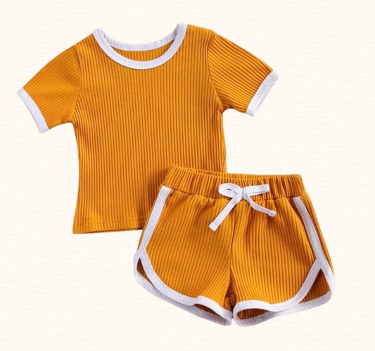 Khaki Ribbed Summer Shorts Set