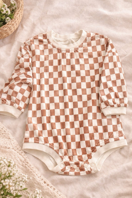 Brown Checkered Long Sleeve Bubble
